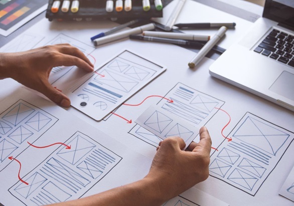 wireframes hands UX for banking