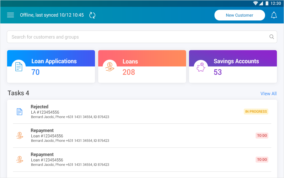 Digital Field Application - Customer Dashboard